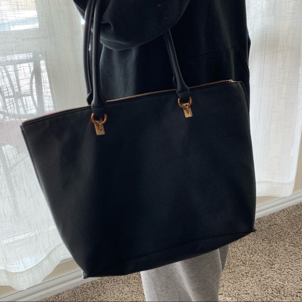 Black Faux Leather Handbag